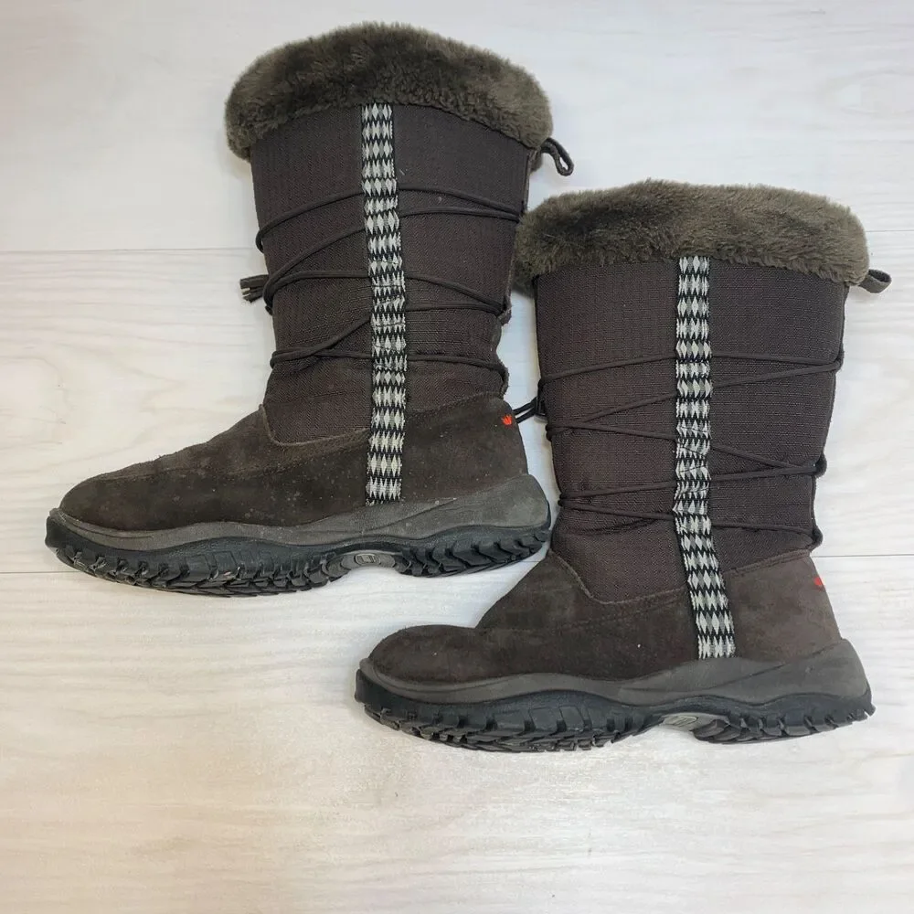 Baffin AMAK 4710-W001 Brown Suede Leather Faux‎ Fur Mid Calf Snow Boots Size 8